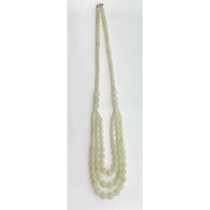 Vintage Celadon Jade Beaded 3  Strand Light‎ Green Necklace 30"